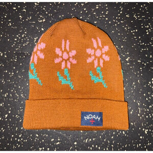 Noah NYC Floral Beanie Rust Brown Pink Daisy Jacquard Knit Streetwear